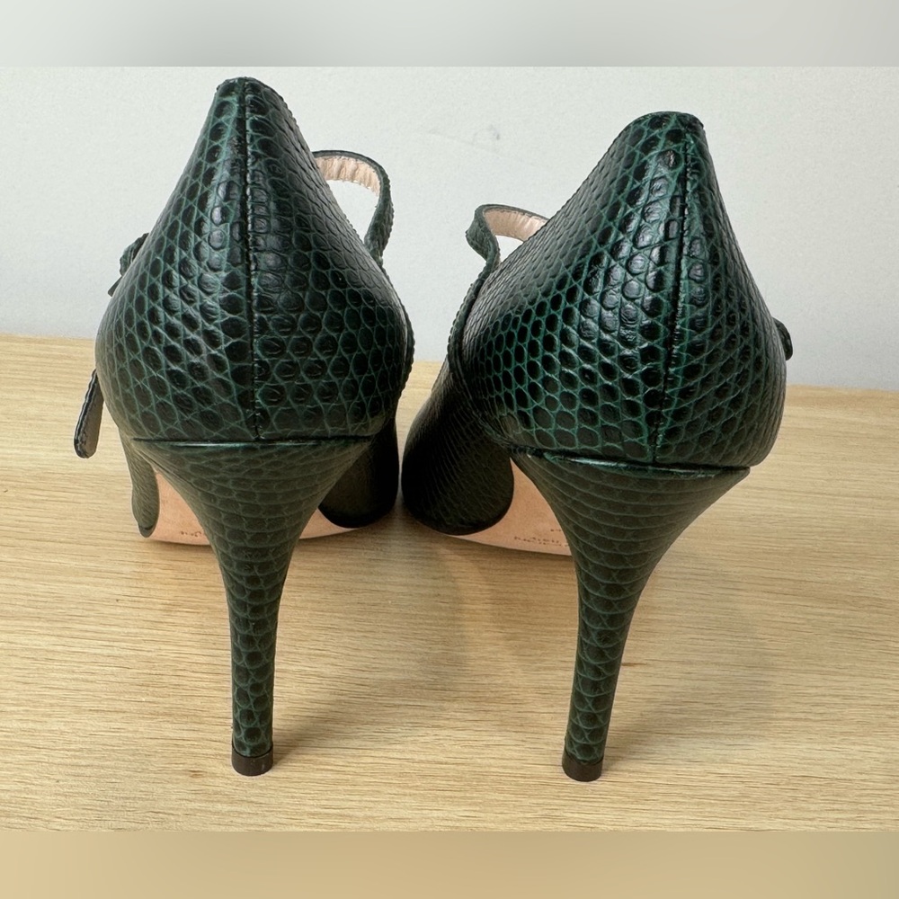 Vintage Daniele Ancarani Green Snake Embossed Heels Strap Buckle 38.5 Women's 8 - Picture 6 of 13